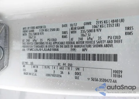 2018 Ford Escape Titanium из США, поврежденный, VIN 1FMCU9J91JUA61866